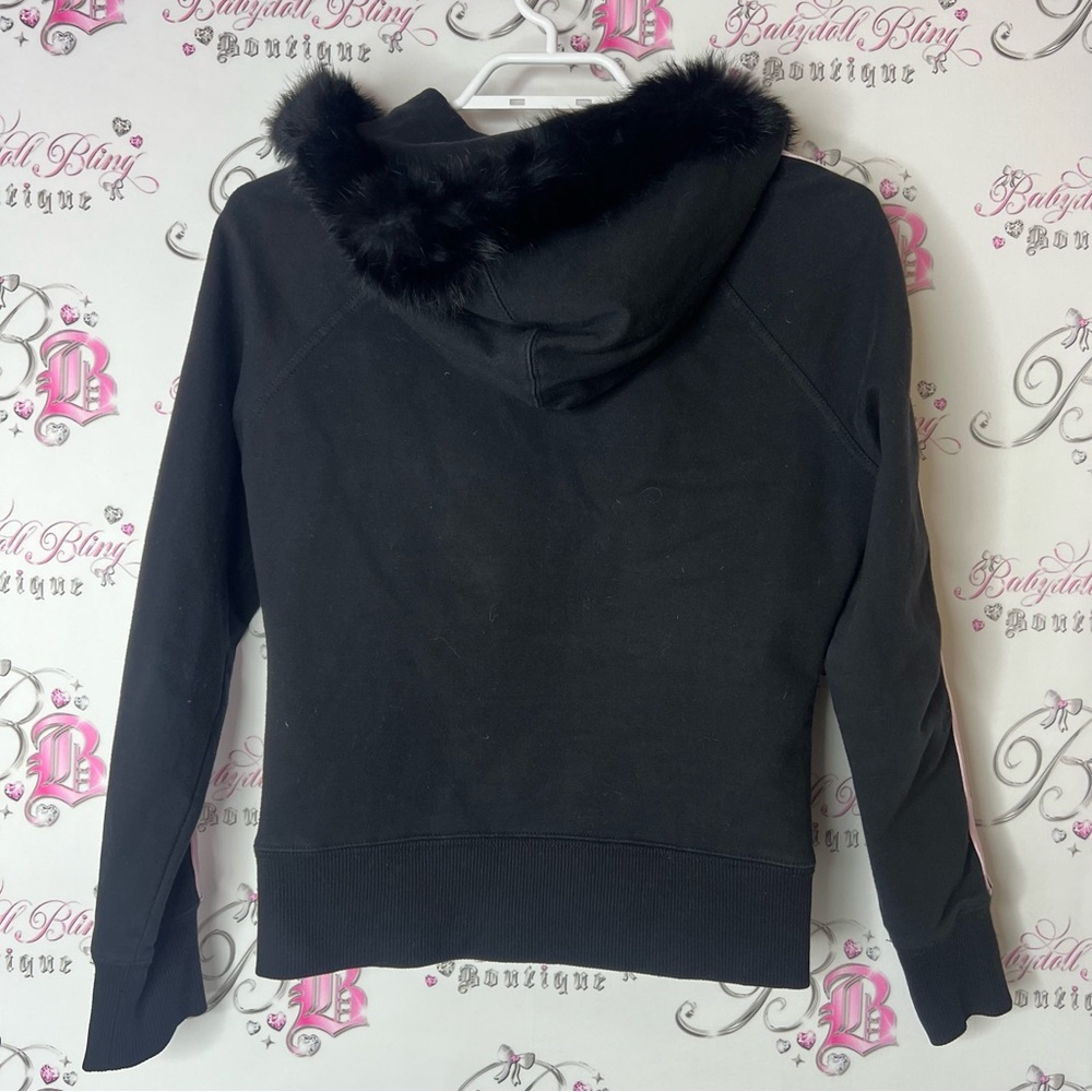 bebe set sweater pants striped rabbit fur hood trim Black Pink Track Pants - Picture 4 of 13